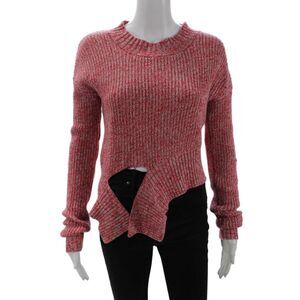 Zoe Jordan Womens Long Sleeve Crew Neck Knit Sweater Red Gray Wool M/L